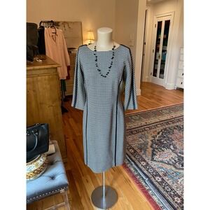 Liz Claiborne Womens Black White Houndstooth Sheath Dress Size 6 3/4 Sleeve Work